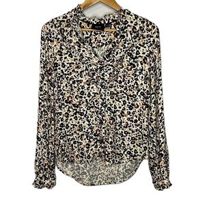Maeve by Anthropology Katia Leopard Ruffle Long Sleeve Top Women's Size 0